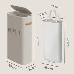 HHHK - Wasmand 65L - Beige - 32x39x75cm - Wasmand met Deksel - Waszak - Uitneembare Waszak - Laundry Basket - Wassorteerder — thumbnail 2