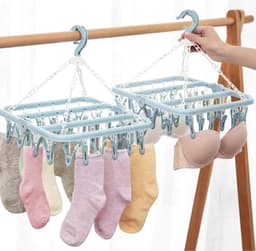 Hangend droogrek met 32 ​​knijpers — Veelzijdig rek voor sokken, ondergoed en kleine kledingstukken — Hoog draagvermogen, draaibare haak, stevige grip — Opvouwbaar, draagbaar en ruimtebesparend — 32 x 32 x 35 cm — thumbnail 5