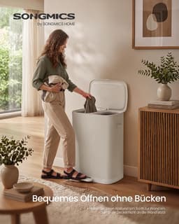 SONGMICS LCB832L101 Wasmand 160 L, Wasmand, 2 compartimenten, Wasgoedsorteerder met deksel, Handvatten, Uitneembare binnentas, Eenvoudige montage, Wasruimte, Pedaal, 56 x 47 x 75 cm, Cappuccino Beige — thumbnail 3