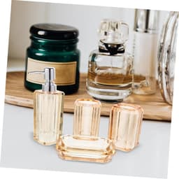 1set Badkameraccessoires Luxe Transparante Zeepdispenser Tandenborstelhouder Mondspoelbekertje Zeepschotel Champagnegoud Voor Thuis of Hotel — thumbnail 5
