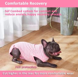 Wabdhally Herstelpak voor honden, chirurgisch pak voor middelgrote vrouwelijke honden, zacht gekamd katoen, gestreepte roze onesie met rits, M — thumbnail 3