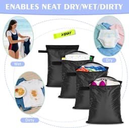 Set van 4 - Waszak - Packing Cubes - Waszakjes Met Rits -Natte en droge tassen - Waszakje Lingerie - Waterdicht - Perfect voor het opbergen van zwemkleding, handdoeken en babyspullen - Zwart — thumbnail 4