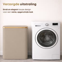 ACAZA Wasmand Met Deksel - 2 Vakken - 130 L - Bamboe - 52 x 38,5 x 70,5 cm - Zand — thumbnail 4