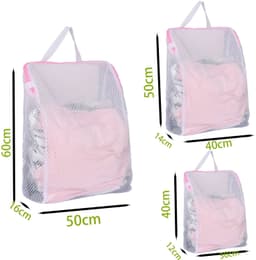 Waszakken - Set van 3 stuks - Met handgrepen en ritssluiting - Voor wasmachine en reizen - Roze en blauw — thumbnail 2
