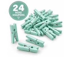 Mini Knijpers Mint – 24 Houten Knijpertjes voor Kaarten & Foto’s - Decoratie Knijpers