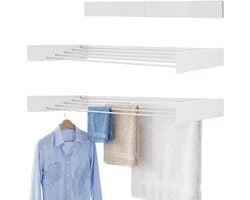Lacardia Wanddroogrek Inklapbaar 100 cm - Wasrek Hangend - Wit - Wandgemonteerd Droogrek met 5 Meter Drooglengte