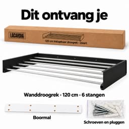 Lacardia Wanddroogrek Inklapbaar 120 cm - Wasrek Hangend - Zwart - Wandgemonteerd Droogrek met 7,2 Meter Drooglengte — thumbnail 3