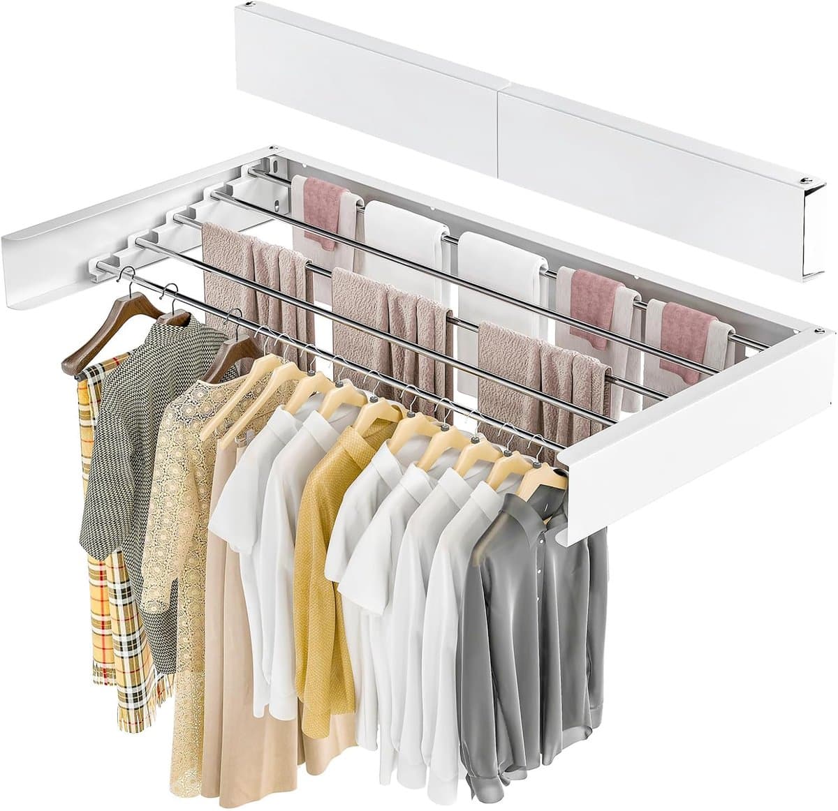 Wasdroogrek - Wandgemonteerd Wasdroogrek - Uitschuifbaar Droogrek - Opvouwbaar Wasdroogrek - 5 Aluminium Staven — afbeelding 1