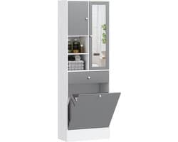 Badkamerkast met wasmand en spiegel - verstelbare plank - 62 x 28 - 3 x 181 cm - grijs en wit