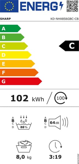 Sharp KDNHA8S6GBCCB- warmtepomp droger – 8 KG – energie label C – 15 programma’s – LED trommelverlichting – mat zwart — thumbnail 2