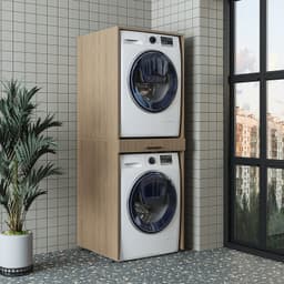 Roomart DUO-I Wasmachine Ombouwkast 67x185 cm - voor 2 Apparaten met Uittrekblad - Licht eiken — thumbnail 1