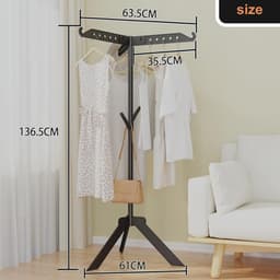 Thijox - Droogrek Kleding Binnen en Buiten - 360° Rotatie Wasstandaard met 3 Armen - Opvouwbaar en In Hoogte Verstelbaar tot 136 cm - Zwart voor Tuin — thumbnail 4