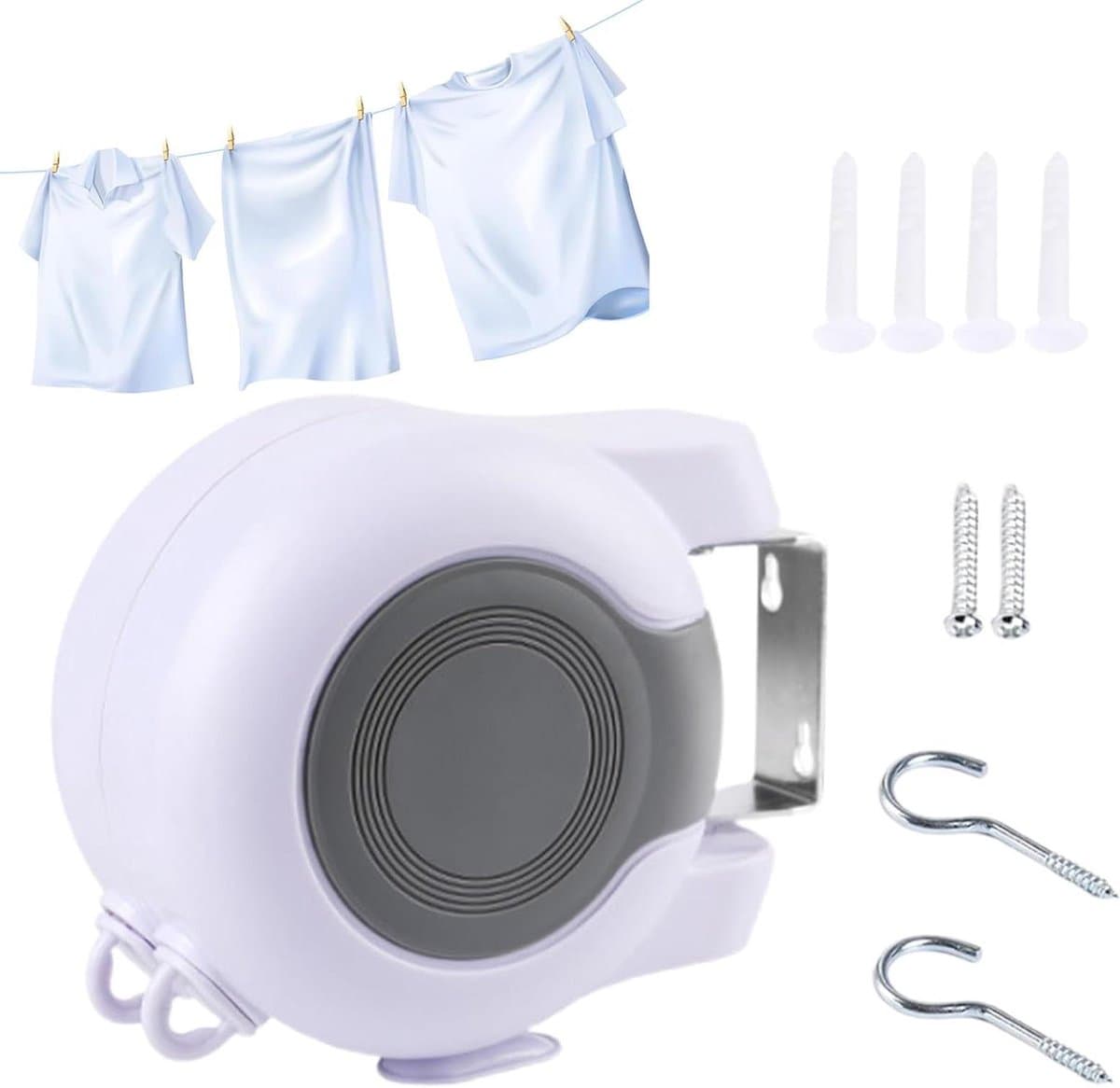 Intrekbare Waslijn - Draagbare Drooglijn - Kleding Drogen - Automatisch Terugtrekkingssysteem - 26 Meter - Wit — afbeelding 1