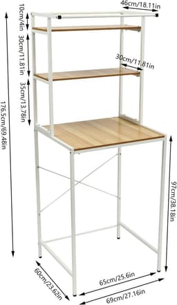 Opbergrek Wasmachine - Badkamerkast Bovenbouwkast - Ruimte Organiseren - Hoog Draagvermogen - 69 x 60 x 176.5cm - Wit Hout — thumbnail 5