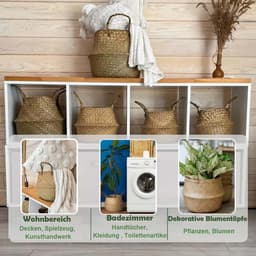 2 stuks zeegras opbergmanden met handvatten - Geweven opvouwbare ronde speelgoed- en wasmand voor planken (24×20 cm) — thumbnail 2