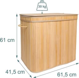 Wasmand Met Deksel - Bamboe Wasmand Met 3 Vakken - 150L Kledingmand Voor Was Sorteren - Grote Wasbox Voor Badkamer En Slaapkamer - Natuurlijke Uitstraling — thumbnail 4