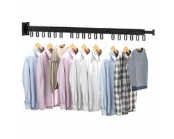 BSS® Wanddroogrek Inklapbaar 120 cm – Uittrekbaar Wandwasrek met 3 Niveaus – 18 Haken en Handdoekhouder – Ruimtebesparend Droogrek voor Balkon, Badkamer en Bijkeuken
