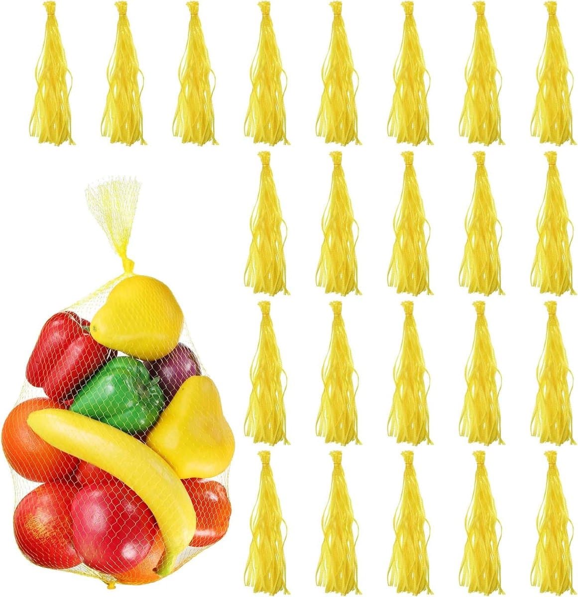 Herbruikbare Netzakken - Productzakken Opbergzakken - Boodschappen Opbergen - Ademend Materiaal - 50 cm - Geel — afbeelding 1