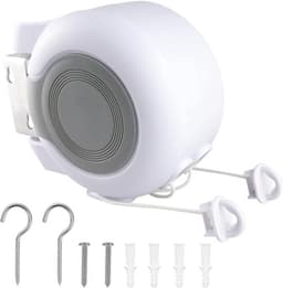 Uitschuifbare Waslijn - 30m - Waslijn Uittrekbaar - Wanddroogrek - Drooglijnen - Waslijndraad - Roldrooglijn - Waslijn buiten - Drooglijn Oprolbaar - Waslijn aan de muur voor in de wasruimte - Waslijn Camping - Wasdraad - Wit — thumbnail 1