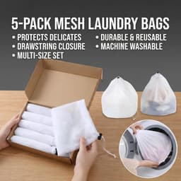 SnelShoppen - 5 Stuks Wasnetten voor Wasmachine - 30 x 40 cm, Fijnmazige Waszakken met Koordstopper voor Ondergoed, Sokken, Handdoeken en Meer — thumbnail 2