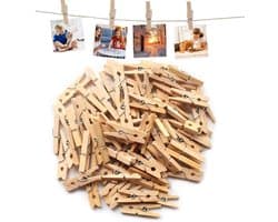 Wasknijpers 100 Stuks - Mini-Wasknijpers 25 mm - Houten Klemmen - Milieuvriendelijk - Duurzaam - Voor Decoraties en Foto's