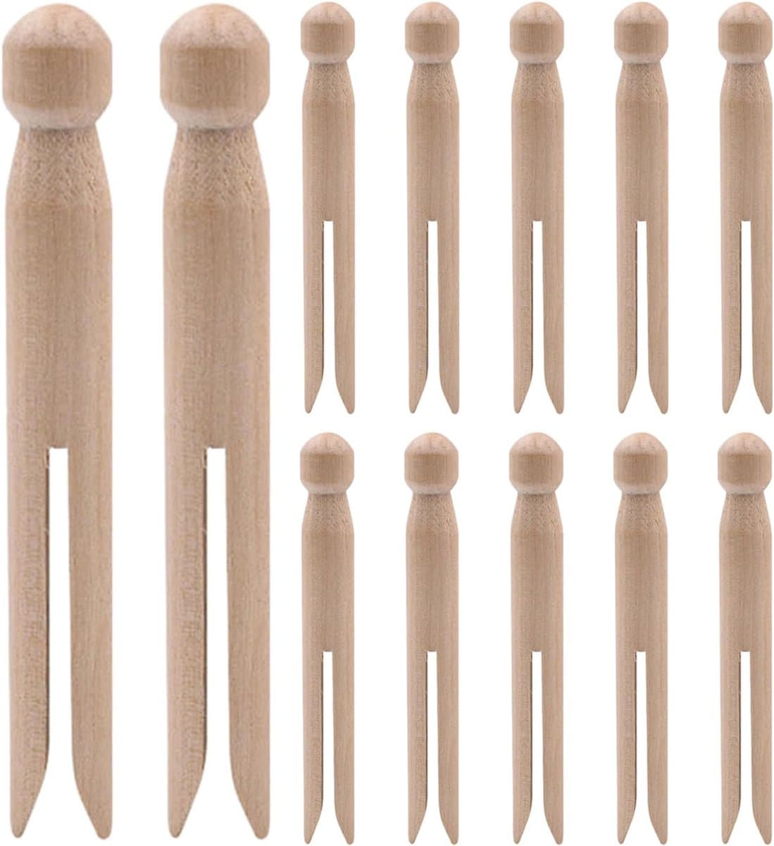Houten Wasknijpers - Knutselclips - Foto's Ophangen - Veerloos Mechanisme - 12 Stuks - Lichtbruin — afbeelding 1