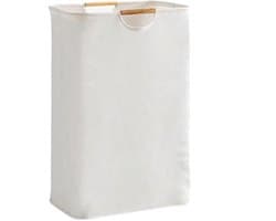 1 stuk - Wasmand - Katoen en linnen huishoudmand - Opvouwbare wasmand - Speelgoedmand - Handwasmand voor de badkamer - 40*30*60 cm - Houten handvat [Wit]