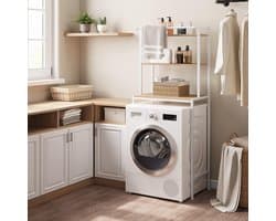 Wasmachine Rek met 3 Planken – Ruimtebesparend – Handdoekhouder – Metaal en Hout – 67 x 40 x 162 cm