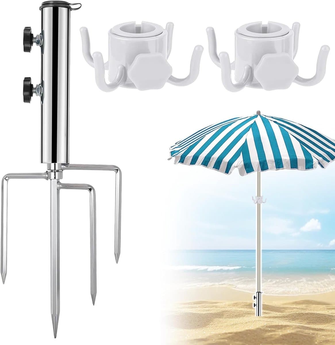 Parasol standaard in de grond - Zilver - 44,5 cm - Met 4 haringen - Voor tuin, strand en camping — afbeelding 1