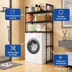 Nexxt Wasopbouw Wasmachinerek met Opbergruimte - 72 x 26 x 162 cm - Wit - Opbergrek Boven Wasmachine met Haken — thumbnail 5