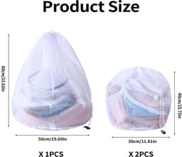Dailygoods- Waszakken - 3 Stuks - Delicate Waszakken - Herbruikbare Waszak - Waszakken voor Kleding - Waszakken met Trekkoord - 2 Kleine (30 x 40 cm) en 1 Groot (50 cm) — thumbnail 4