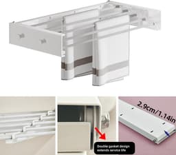 Dailygoods- Droogrek opvouwbaar - Wandmontage - Koolstofstaal/aluminium - 4 haken - Ruimtebesparend - Duurzaam en roestbestendig - Wasrek — thumbnail 3