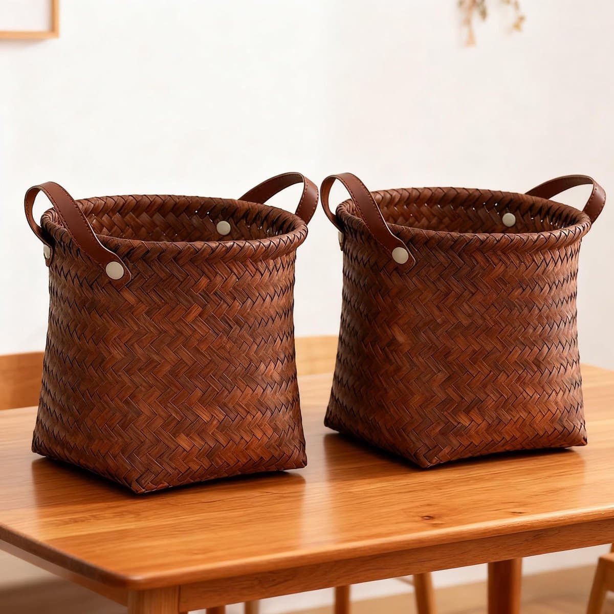 Dailygoods - Lichtgewicht en duurzame kunstmatige rotan opbergmand, speelgoeddoos, wasruimte, deken, moderne woondecoratie, geweven mand met handvat, tweedelige set 25 cm x 25 cm — afbeelding 1