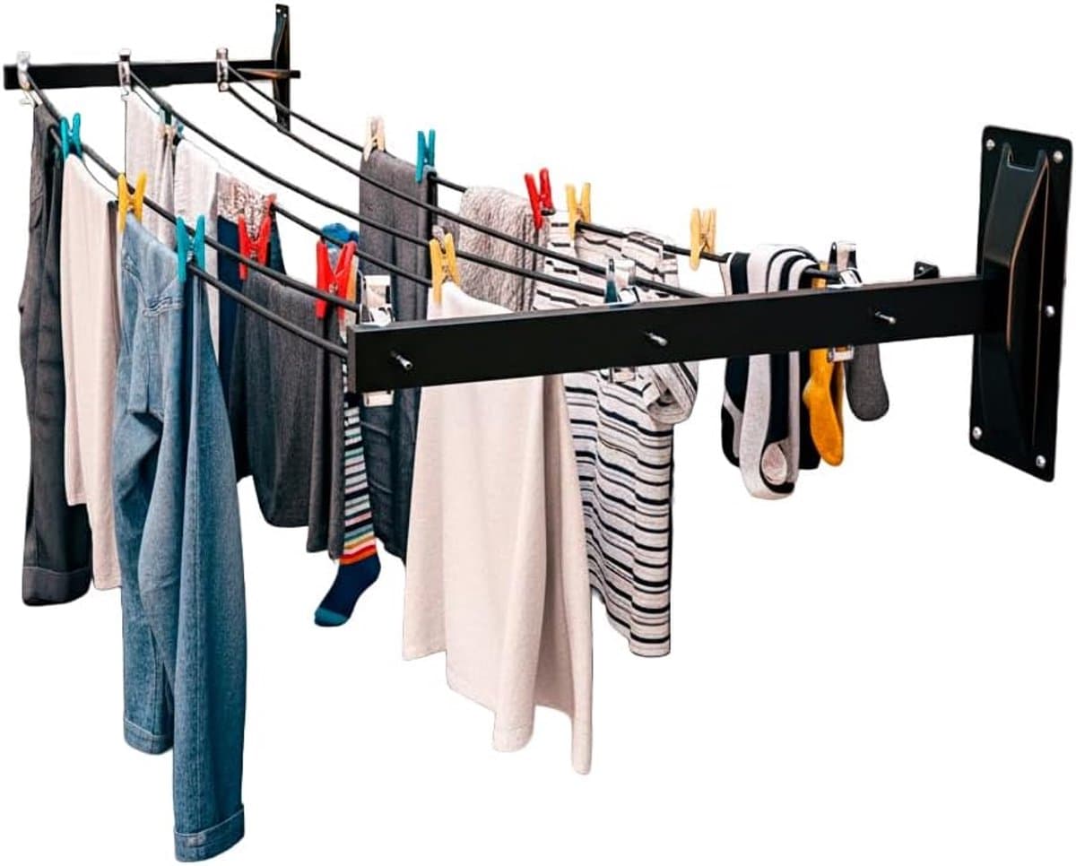 Zijwand Wasrek - Wasdroger met armen - Buiten kleding drogen - Roestvrijstalen katrollen - 450 mm - Zwart — afbeelding 1