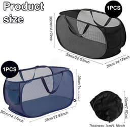 Dailygoods - 2 stuks pop-up wasmand, opvouwbare wasmand groot 36x36x58cm, klapborden met handgreep, ademend honingraatnet; vouwbare wasmand voor thuis, camping en reizen — thumbnail 3