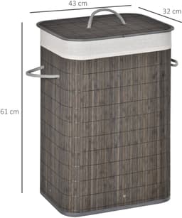 REDOM - Wäschekorb met deksel - Uitneembare waszak - Opvouwbaar ontwerp - Met handgrepen - Voor slaapkamer, badkamer en keuken - Bamboe - Grijs - 43 x 32 x 61 cm — thumbnail 5