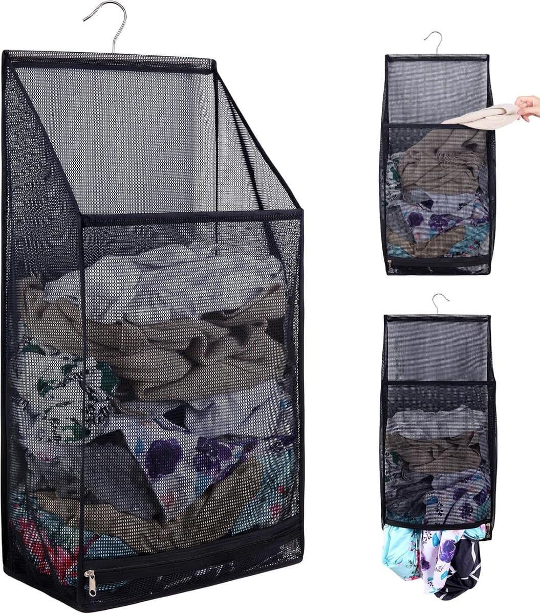 Wasmand Hangende - Hangend en Opvouwbaar - Waszak -Wasverzamelaar - Ophangbare Wasmand - Laundry basket - Wassorteerder - Speelgoedmand - Voor Badkamer, Slaapkamer en Wasruimte - Zwart — afbeelding 1