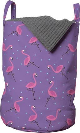 New Bed, Wasmand met Flamingo’s voor meisjeskamer, Flamingo Patroon Opbergmand kinderkamer met Handvatten en Koordsluiting, Speelgoedmand kinderen - Speelgoedkist - Wasbox - 33 x 48 cm — thumbnail 1