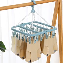 Thijox - Droogrek met 32 tangen, draaibaar wasrek, inklapbaar en winddicht voor binnen en buiten, ideaal voor tuin, balkon, camping en meer — thumbnail 5