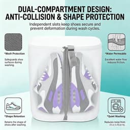 Waszak voor Schoenen, Herbruikbare Waszak met Rits voor Sneakers en Trainers, 360° Reiniging, Bescherming voor Wasmachine en Schoenen, Waterdoorlatend en Antideformatie — thumbnail 3
