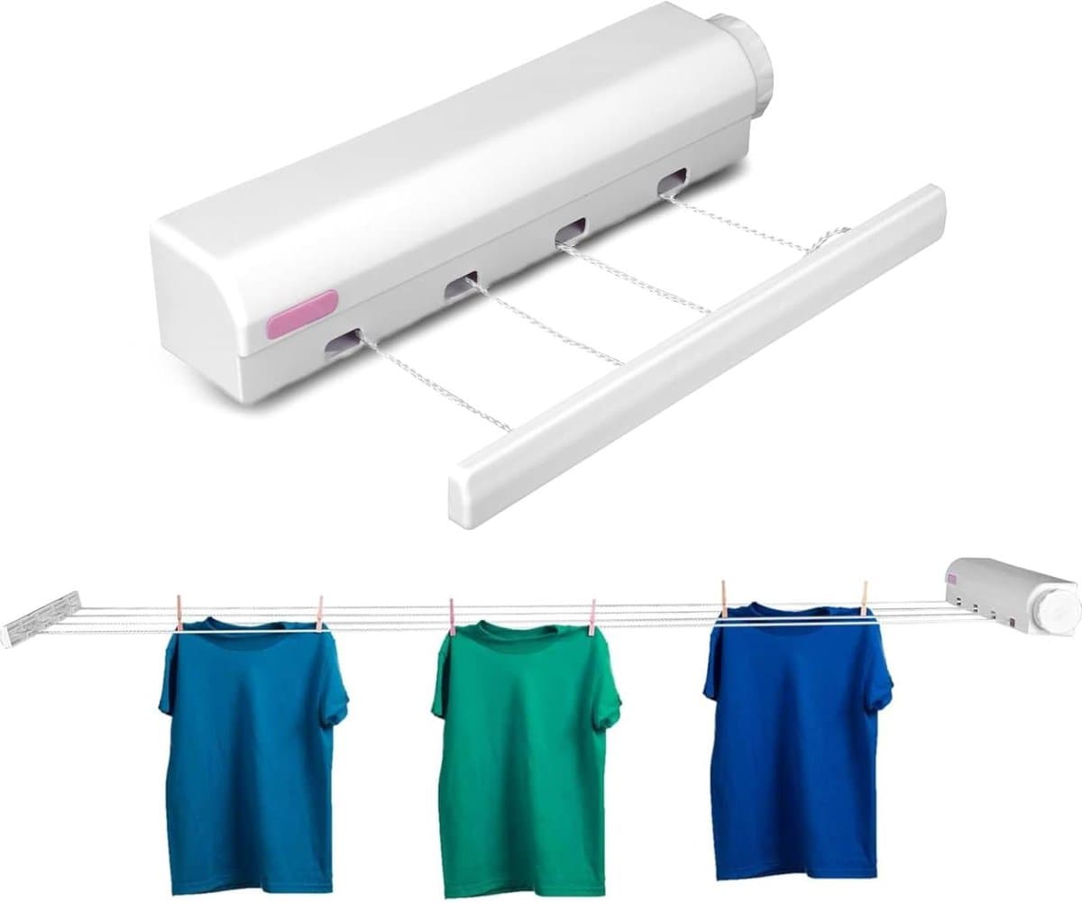 Intrekbare Waslijn - Droogrek Touw - Binnen Buiten - Automatisch Oprolbaar - Tot 375 m - Zwart — afbeelding 1