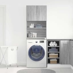 Wasmachinekast voor Badkamer of Wasruimte - Hoog en Smal Opbergmeubel in Eikenlook — thumbnail 3