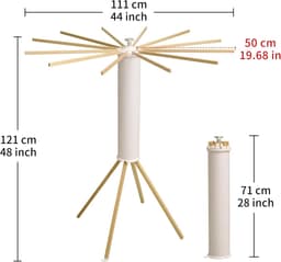 Opvouwbaar wasrek, 4 poten, 12 houten stangen, staande droger | Stabiel droogrek met 4 poten met 12 houten stangen, inklapbaar en ruimtebesparend, voor balkon, woning en slaapkamer — thumbnail 2