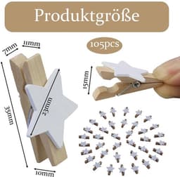 Sterren Wasknijpers 105 Stuks - Houten Klemmen - Decoratieve Clips - Handwerk Klemmen - Kerstmis Decoratie - Veilig Materiaal — thumbnail 5