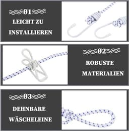 Waslijn Uittrekbaar 1,8m - Draagbare Campingwaslijn - 12 Wasknijpers - Multifunctionele Waslijn - Inclusief Opbergzak - Eenvoudige Installatie - Reiswaslijn — thumbnail 3