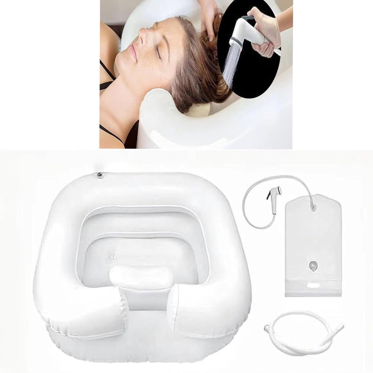 SnelShoppen - Opblaasbare Haarwasbak, Draagbare Haarbak met Kussen, Afvoerslang, Perfect voor Thuis, Camping, Reizen, Haarverzorging en Schoonheid, Ge — afbeelding 1