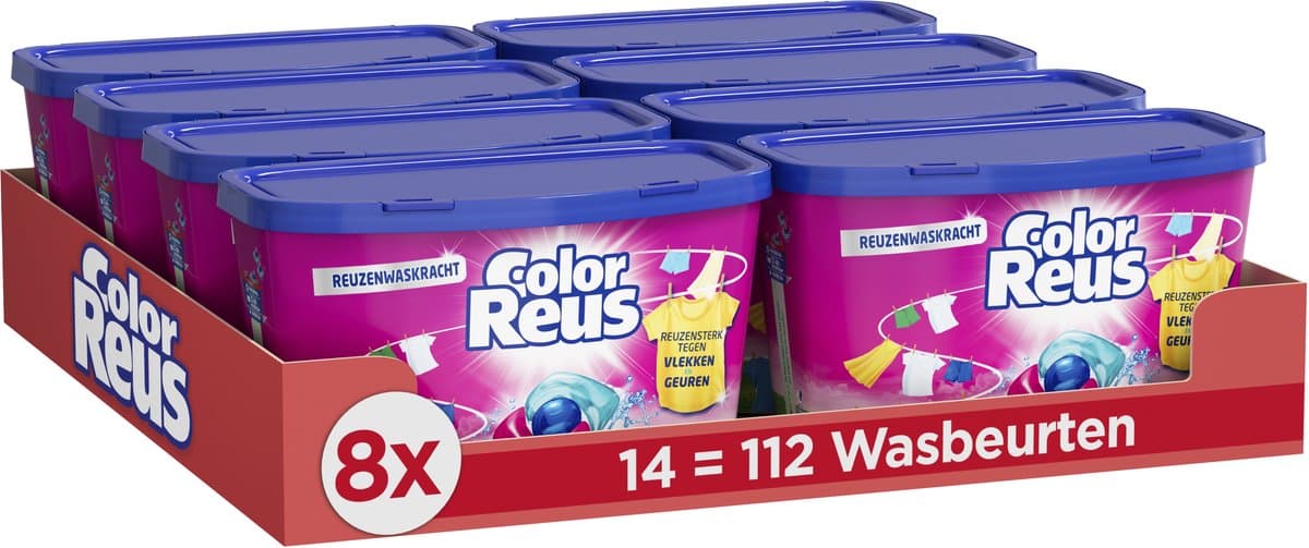Color Reus 3+1 Power Caps Wasmiddel Capsules | 8 x 14 wasbeurten | 112 wasbeurten | Voordeelverpakking — afbeelding 1