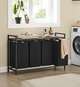 Conway Living® Wassorteerder - 4 vakken - 160L - Metaal - vintage Bruin en Zwart -Wasmanden - Wassorteerder 4 vaken - 116 x 33 x 72 cm — thumbnail 3