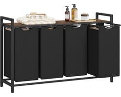 Conway Living® Wassorteerder - 4 vakken - 160L - Metaal - vintage Bruin en Zwart -Wasmanden - Wassorteerder 4 vaken - 116 x 33 x 72 cm