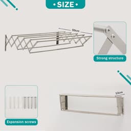 Opvouwbaar Wandwasrek – Uittrekbaar Droogrek voor Kleding en Handdoeken – Roestvrij Staal – Ruimtebesparend Muur Droogrek 42–80 cm — thumbnail 2